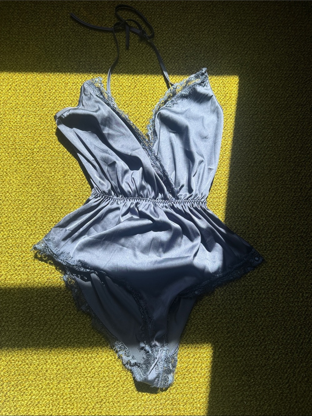 Blue Satin Romper Nighty w Tie Back SZ S